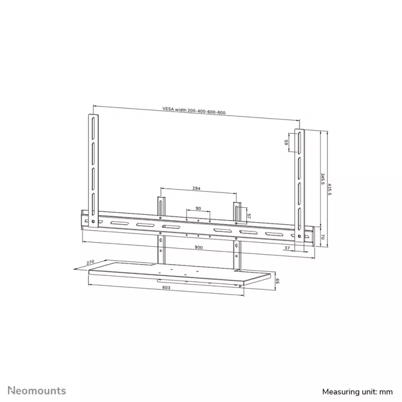 Plaukta tastatūras komplekts Neomounts AV40-500BL 43–110 collu ekrāniem, VESA līdz 600x400, maksimālā slodze 2,5 kg, 900×279×640 mm