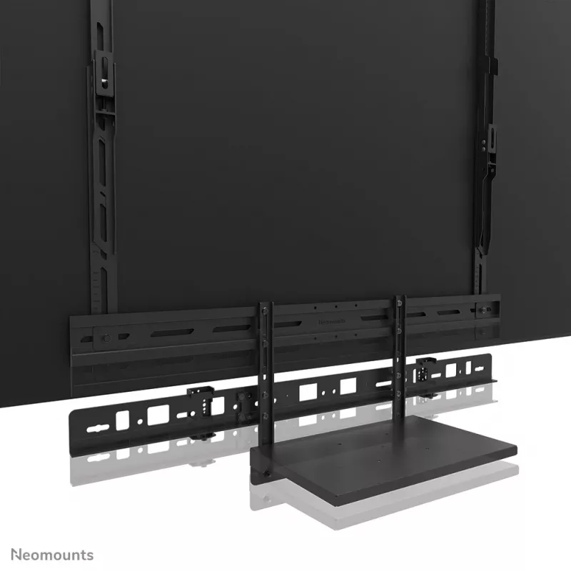 Videobāra un klēpjdatora plaukta komplekts Neomounts AV60-500BL 43–110 collu displejiem, VESA līdz 600x400, maks. slodze 8 kg, platums 900 mm