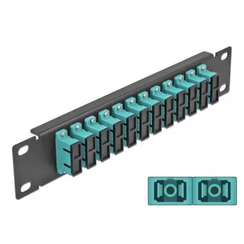 Optiskās šķiedras ielāpu panelis DeLOCK 10 collu 12 Port SC Duplex aqua 1U melns