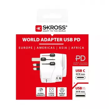 Power Plug Adapter Skross 61663 Universal balta 100-250V 2.4A USB