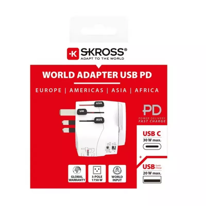 Power Plug Adapter Skross 61663 Universal balta 100-250V 2.4A USB