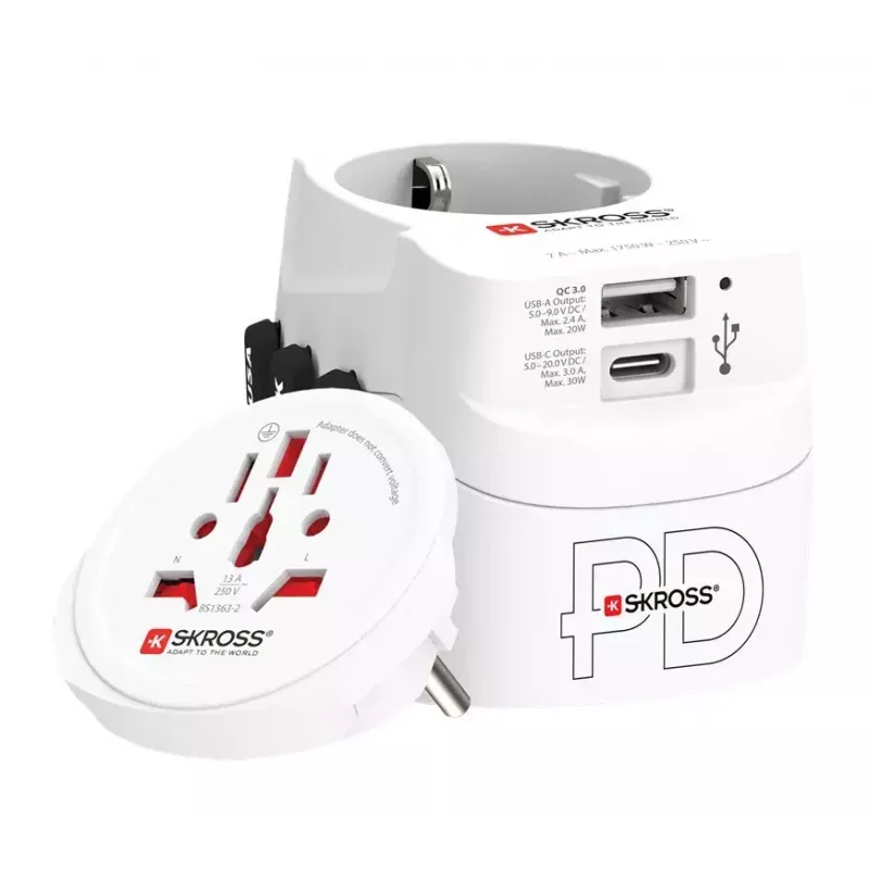 Power Plug Adapter Skross 61663 Universal balta 100-250V 2.4A USB
