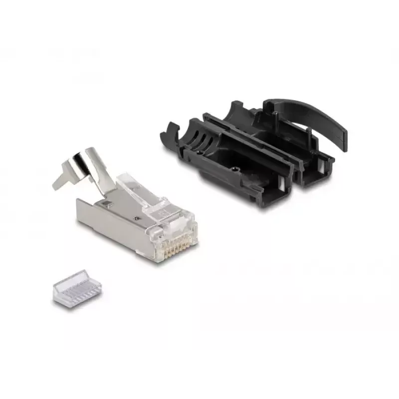 DeLOCK RJ45 modulars kontaktdakša Cat.6A 25 gab. komplekts ar stiepes aizsardzību un robustu lieces aizsardzību