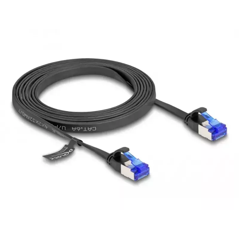 Tīkla kabelis DeLOCK RJ45 plakans komutācijas kabelis spraudnis–spraudnis Cat.6A 2 m melns