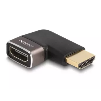 DELOCK HDMI adapteris, vīrišķais pret sievišķo, 90° kreisi leņķots, 8K 60 Hz, pelēks metāls