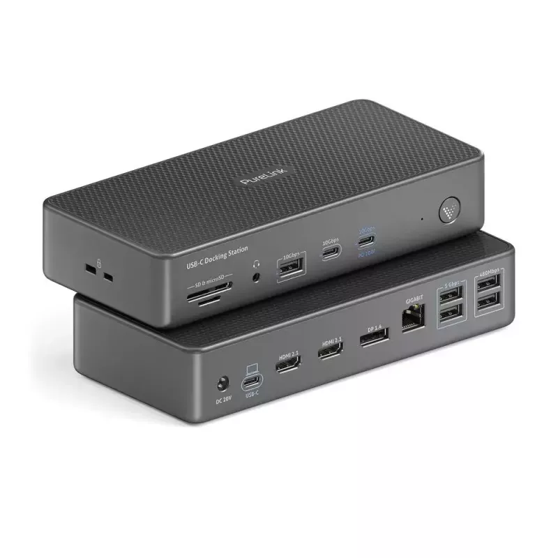 Klēpjdatora dokstacija PureLink VL-D220 vadu USB 3.2 Gen 2 Type-C pelēka