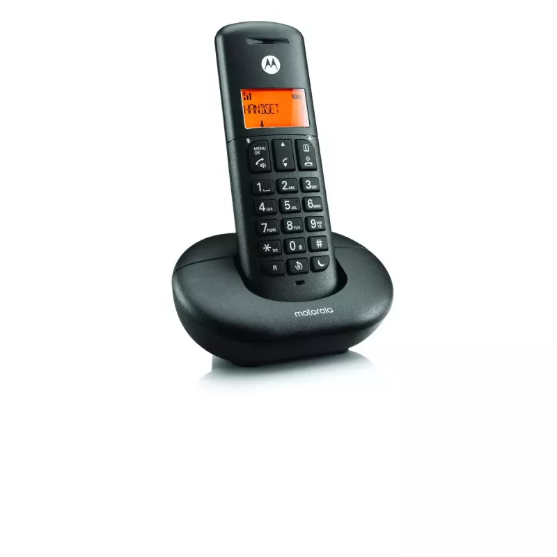 Bezvadu DECT tālrunis MOTOROLA E201 — bezvadu klausule ar brīvroku funkciju, līdz 50 reģistrācijām