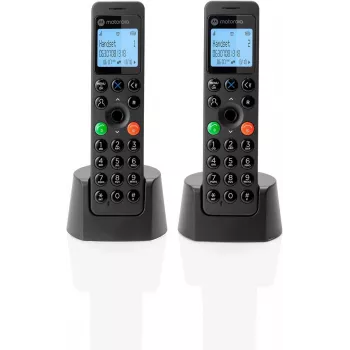 DECT telefons Motorola DOT202 Twin ar diviem bezvadu klausulēm, zvanītāja ID, melns