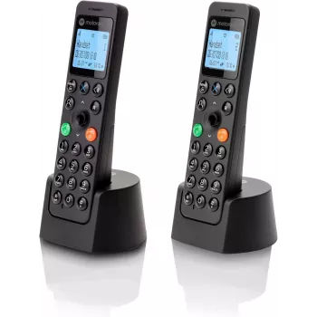DECT telefons Motorola DOT202 Twin ar diviem bezvadu klausulēm, zvanītāja ID, melns