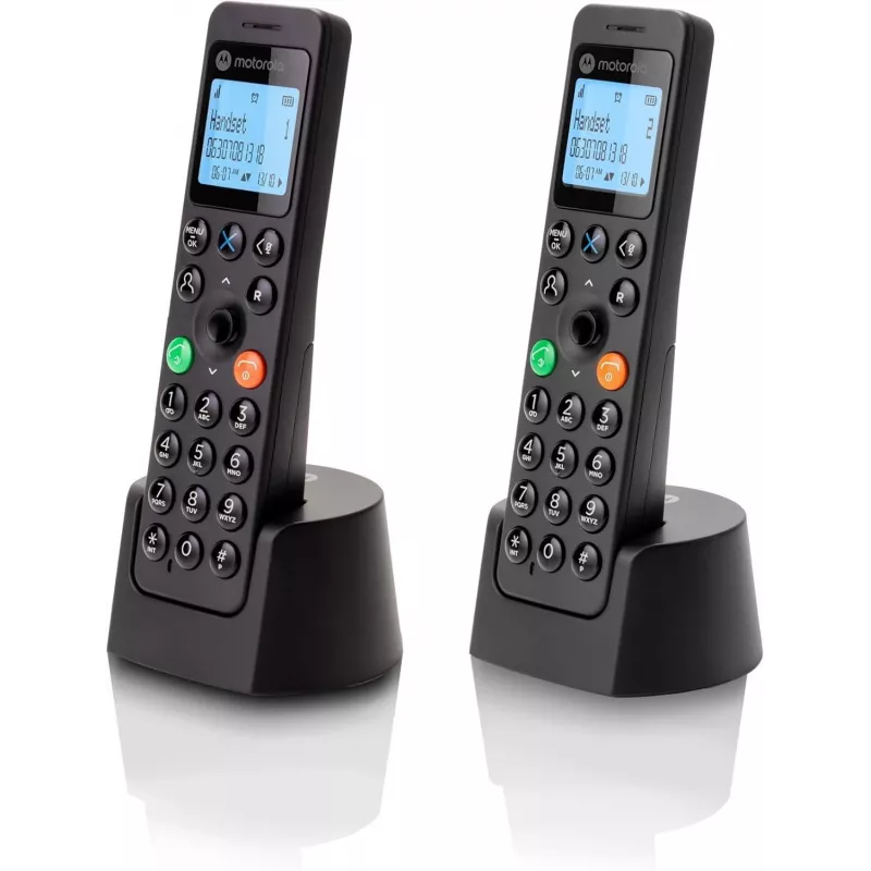 DECT telefons Motorola DOT202 Twin ar diviem bezvadu klausulēm, zvanītāja ID, melns