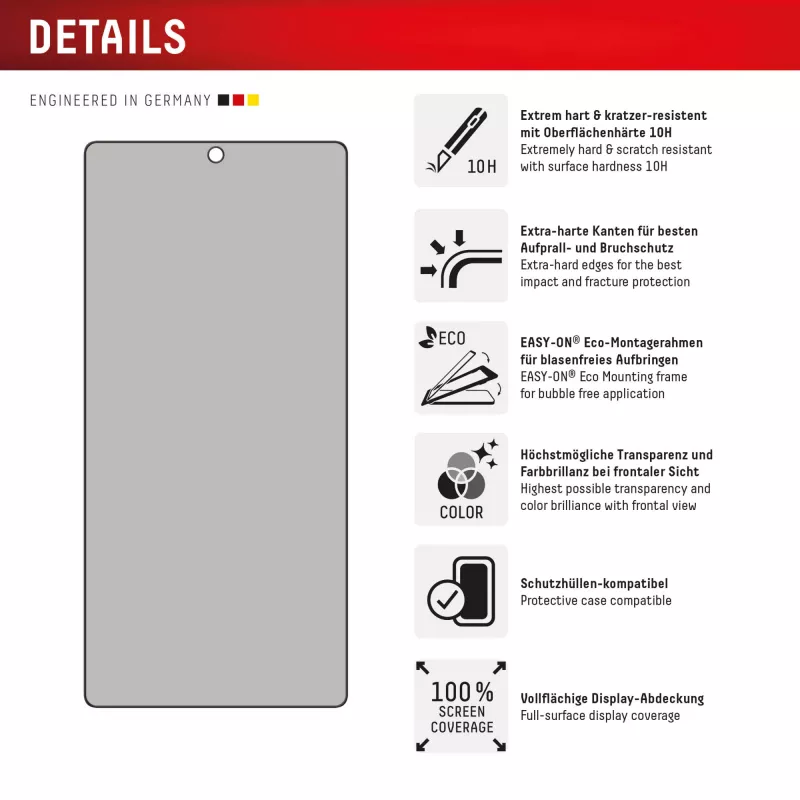 Displex Privātuma ekrāna aizsargs (10H) Samsung Galaxy S25 Ultra, Eco montāžas rāmis, privātuma filtrs