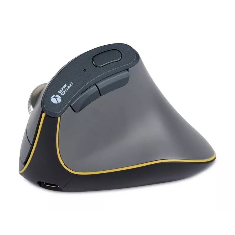 BakkerElkhuizen FastForward pele, labā roka, vertikāls dizains, optiskā, RF bezvadu + Bluetooth + USB Type-C, 500 DPI, pelēka