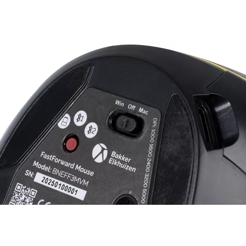 BakkerElkhuizen FastForward pele, labā roka, vertikāls dizains, optiskā, RF bezvadu + Bluetooth + USB Type-C, 500 DPI, pelēka