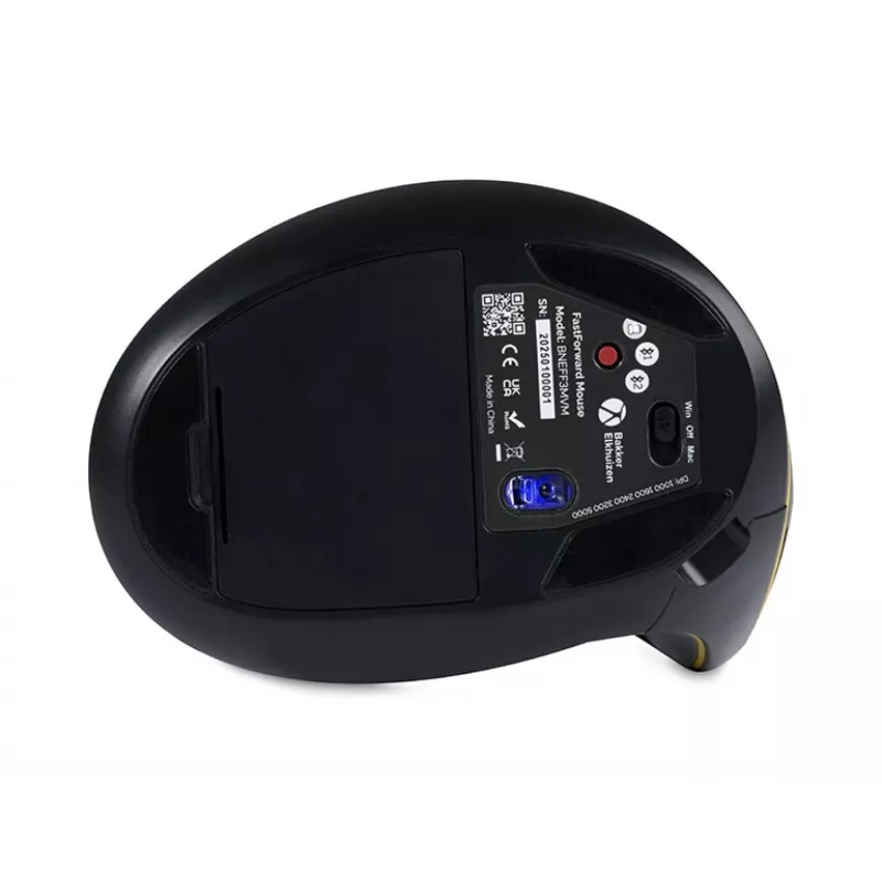 BakkerElkhuizen FastForward pele, labā roka, vertikāls dizains, optiskā, RF bezvadu + Bluetooth + USB Type-C, 500 DPI, pelēka