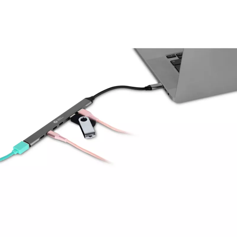 USB-C Hub 7-in-1 BakkerElkhuizen BNECHUB3A4C — 7 porti (USB 3.2 Gen1 A, USB 3.2 Gen1 C, USB 2.0), alumīnija korpuss, pelēks/melns