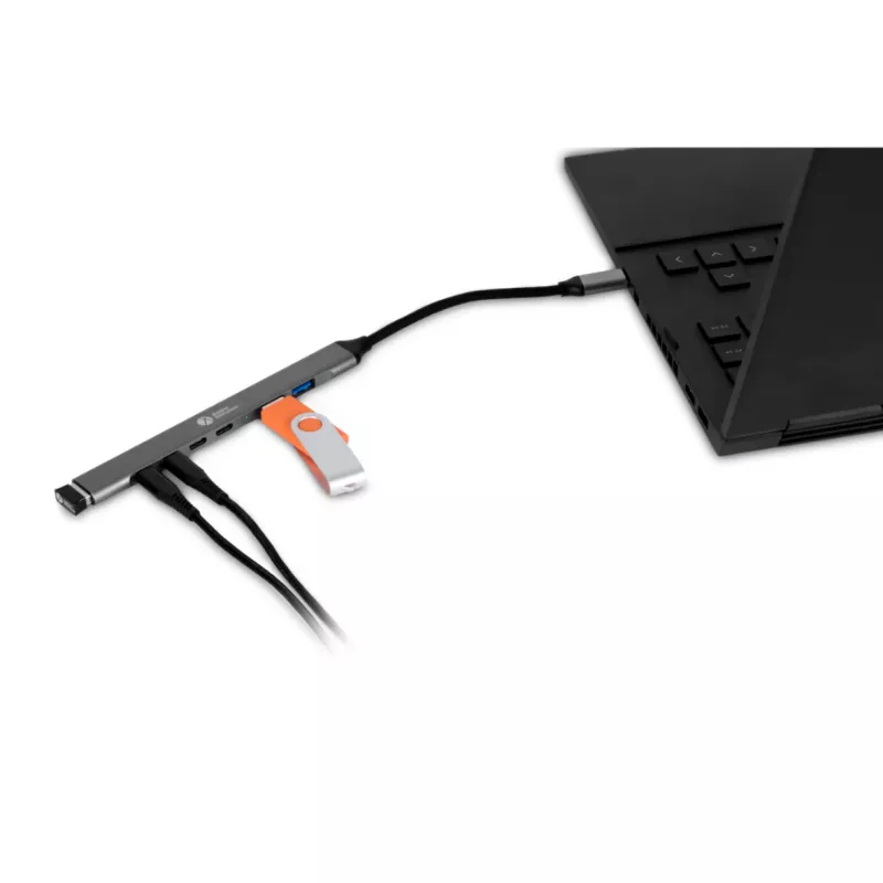 USB-C Hub 7-in-1 BakkerElkhuizen BNECHUB3A4C — 7 porti (USB 3.2 Gen1 A, USB 3.2 Gen1 C, USB 2.0), alumīnija korpuss, pelēks/melns