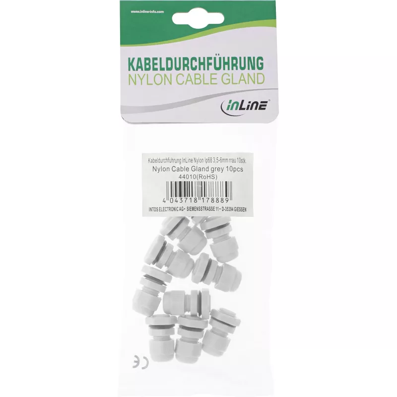 InLine kabeļa blīvslēgs, neilons, IP68, 4–8 mm, pelēks, 10 gab., Pelēks, 63 g, 80 mm, 120 mm, 25 mm, 73 g