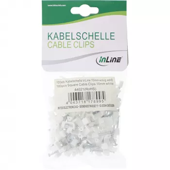 InLine 100 gab. iepakojumā Kvadrātveida kabeļu skava 10mm balta