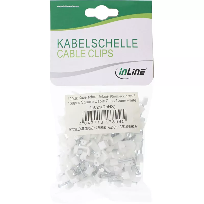 InLine 100 gab. iepakojumā Kvadrātveida kabeļu skava 10mm balta
