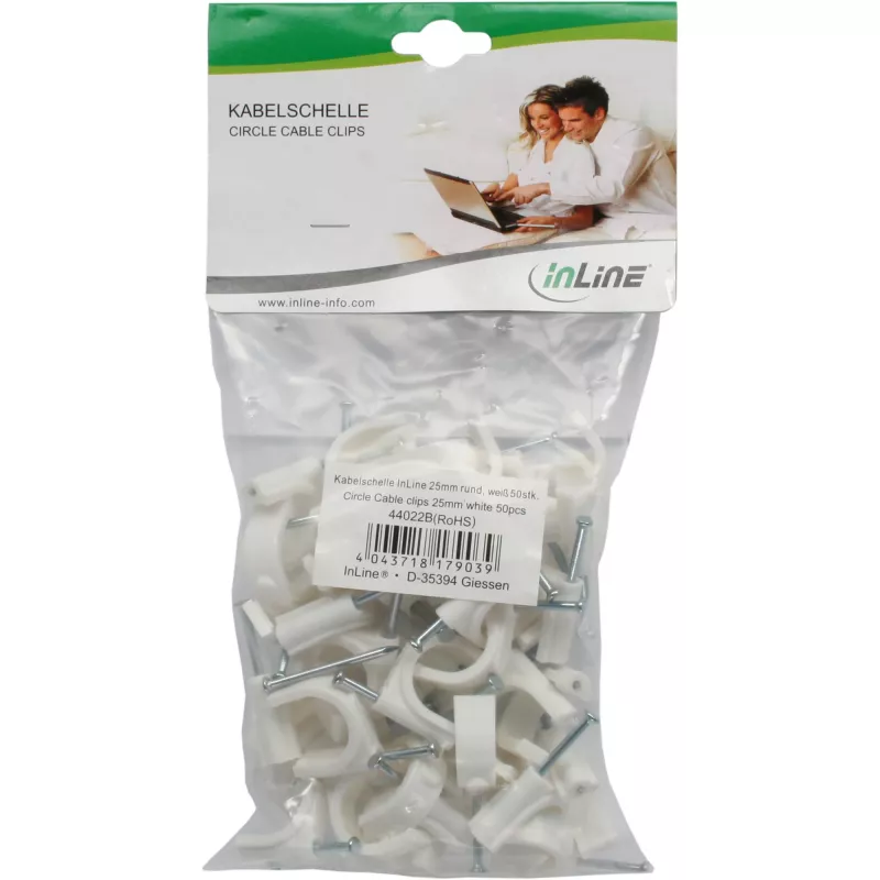 Apaļais kabeļu skava InLine 44021B 10mm balta 100 gab.