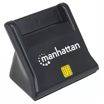 Manhattan USB-A vied/SIM karšu lasītājs, 480 Mb/s (USB 2.0), galda statīvs, berzes tipa saderīgs, Hi-Speed USB, kabelis 86 cm, melns, trīs gadu garantija