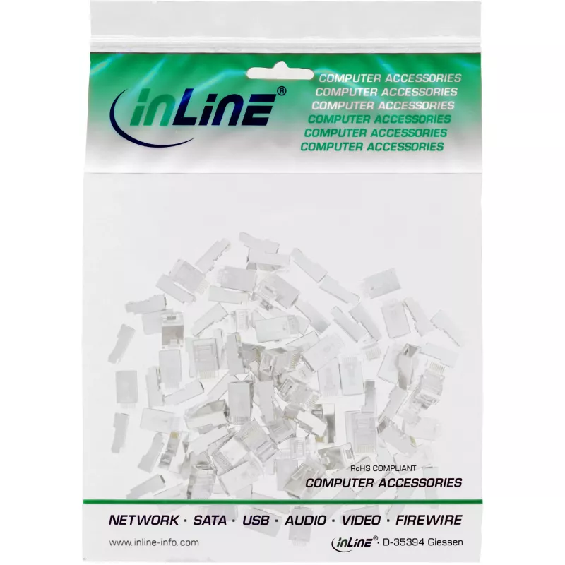Savienotājs 8P8C RJ45 vīrietis ekranēts apaļajiem kabeļiem, InLine, 10 gab., sudraba