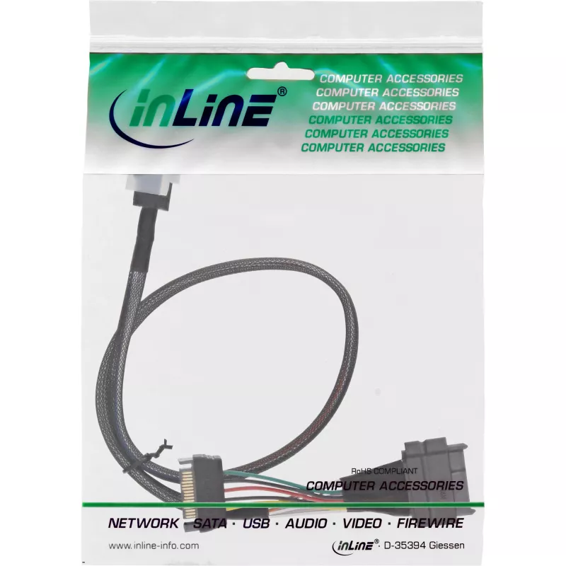 InLine U.2 savienojuma kabelis, SSD ar U.2 (SFF-8639) uz SFF-8643 + barošana, 0,75 m