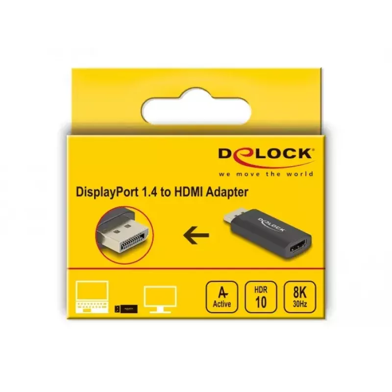 DeLOCK aktīvais DisplayPort 1.4 uz HDMI adapteris 8K HDR melns