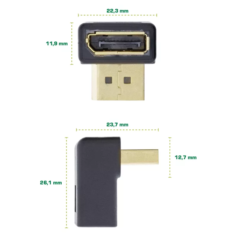 InLine DisplayPort adapteris, DisplayPort vīrišķais / sievišķais, lejupvērsts leņķī