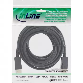 Aktīvs DisplayPort 1.4 kabelis InLine 17207P 8K4K melns ar zelta kontaktiem 7,5 m