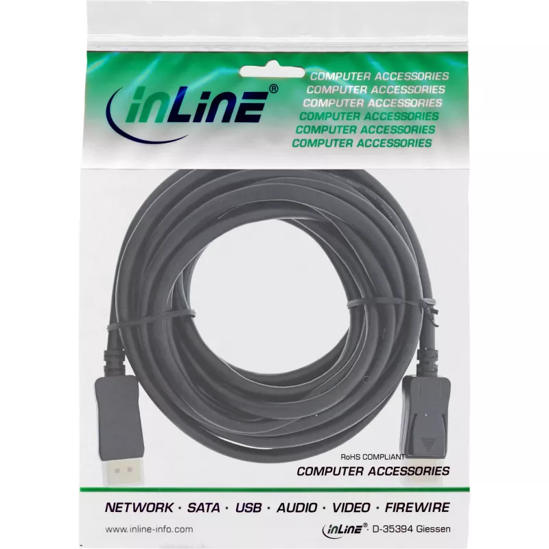 Aktīvs DisplayPort 1.4 kabelis InLine 17207P 8K4K melns ar zelta kontaktiem 7,5 m