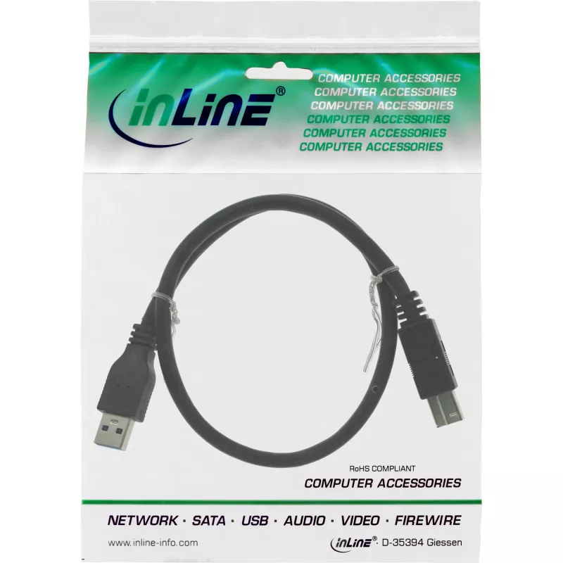 USB 3.2 Gen.1 kabelis Type A vīr. / Type B vīr. InLine 35310 1 m melns