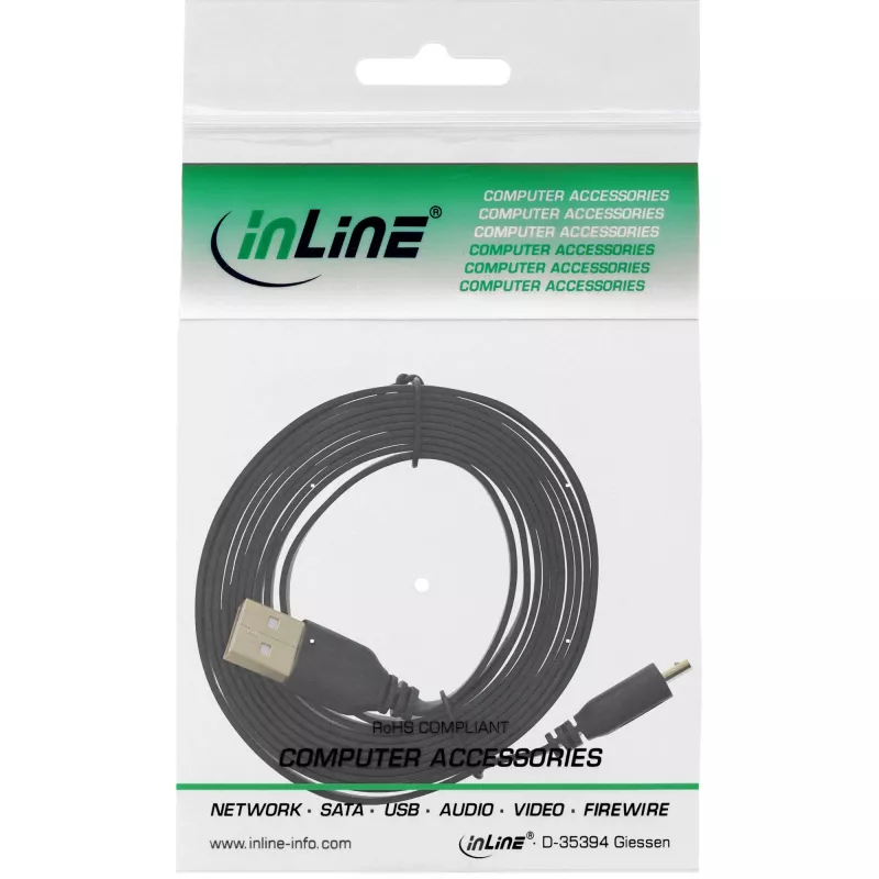 InLine Micro USB 2.0 plakanais kabelis USB A / Micro-B, melns / zelts, 2m
