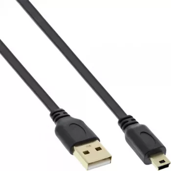 InLine USB 2.0 plakanais kabelis USB Type A vīr. / Mini-B vīr. 5 kontaktu melns/zelts 5 m