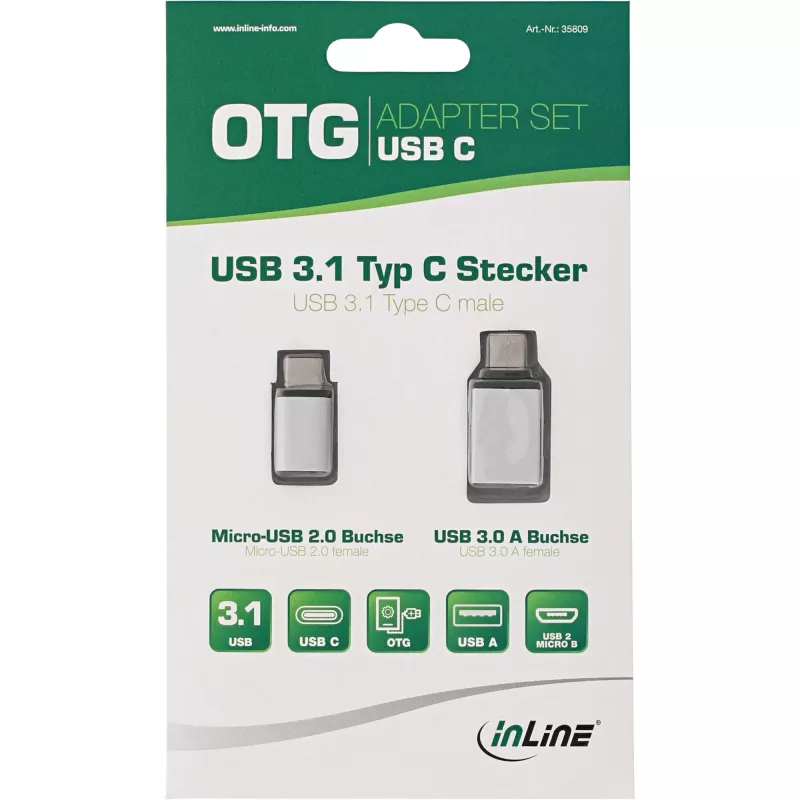 USB-C adaptera komplekts InLine 35809 USB-C vīr. uz Micro-USB siev. USB3.0 A siev.
