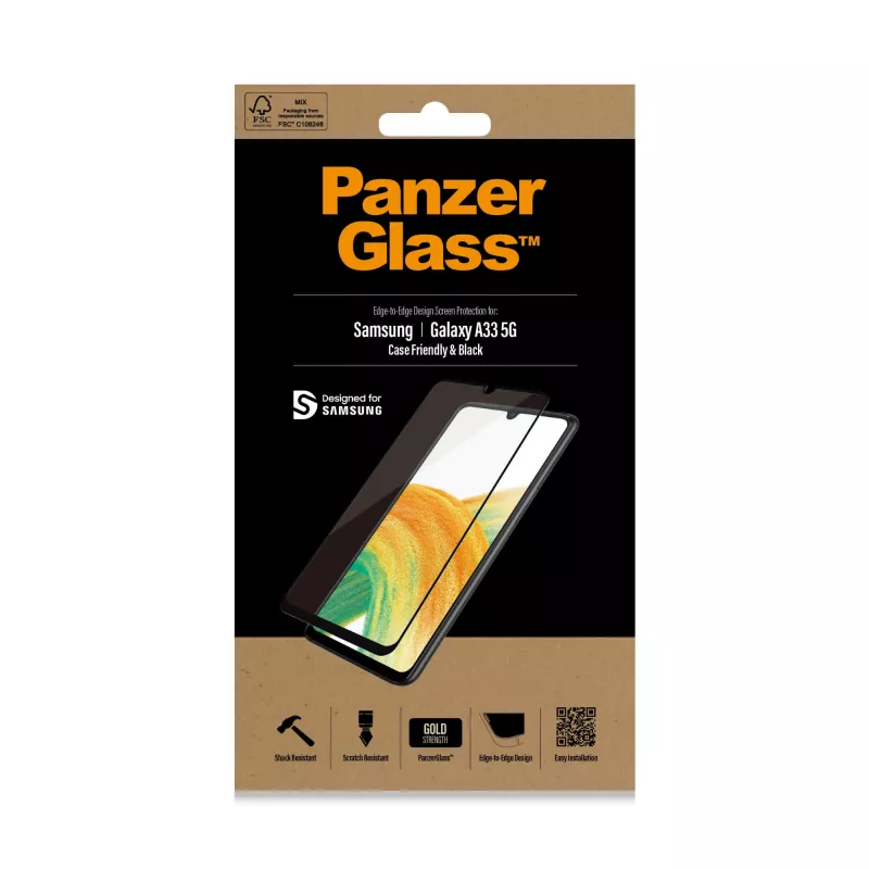 Ekrāna aizsargstikls PanzerGlass Samsung Galaxy A33 5G, izturīgs pret skrāpējumiem un triecieniem