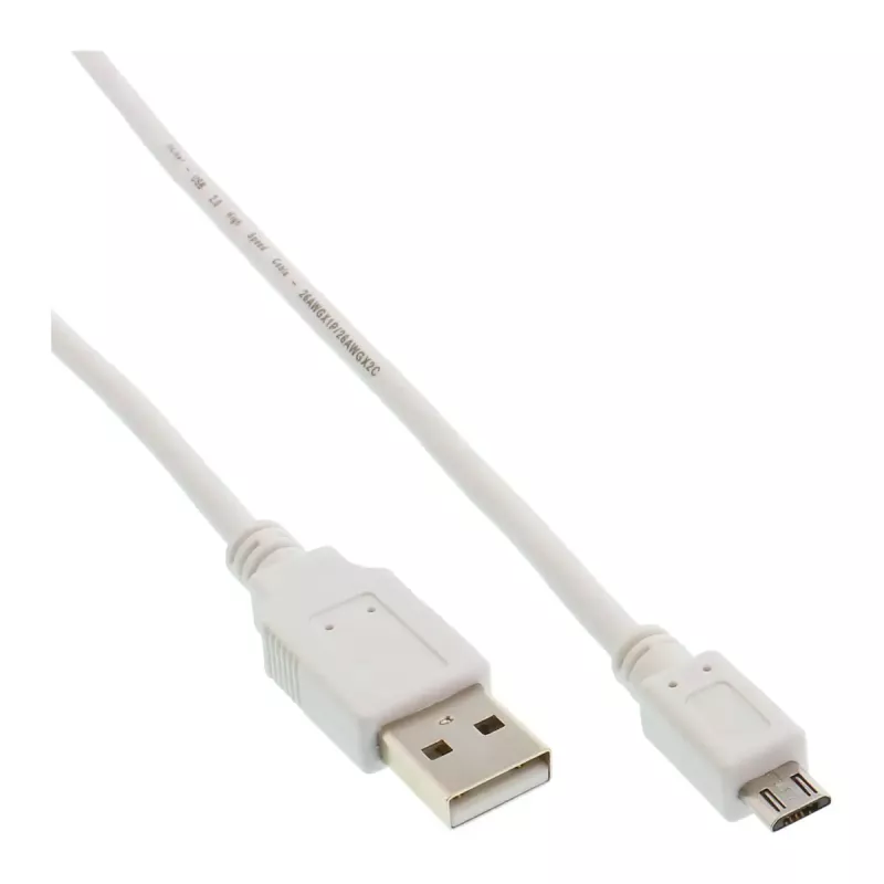 InLine Micro USB 2.0 kabelis, USB Type-A spraudnis / Micro-B spraudnis, balts, 1,5 m