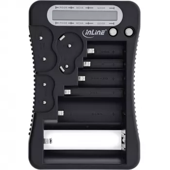 Bateriju testeris InLine 01285 ar LCD displeju apaļajām un pogveida baterijām