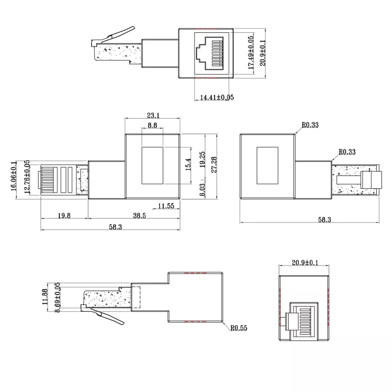 InLine ielāpu vada adapteris Cat.6A, RJ45 vīr./sieviš., leņķveida 90° pa labi