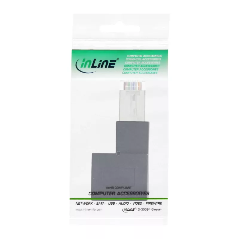 InLine ielāpu vada adapteris Cat.6A, RJ45 vīr./sieviš., leņķveida 90° pa labi