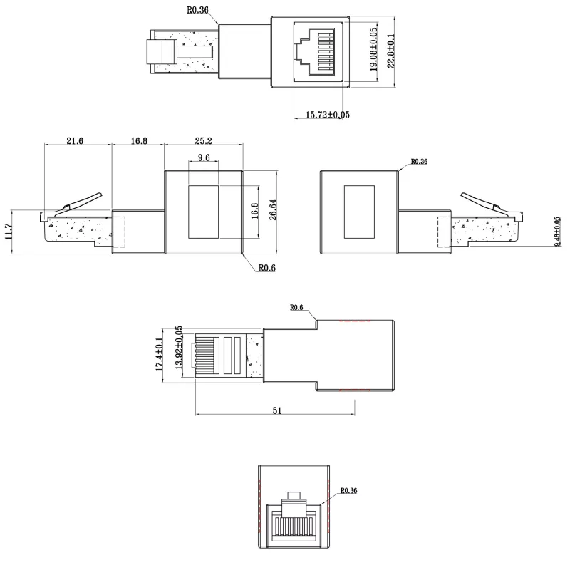InLine ielāpu vada adapteris Cat.6A, RJ45 vīrišķais / sievišķais, leņķis 90° uz augšu