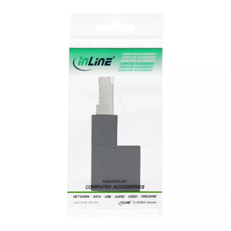 InLine ielāpu vada adapteris Cat.6A, RJ45 vīrišķais / sievišķais, leņķis 90° uz augšu