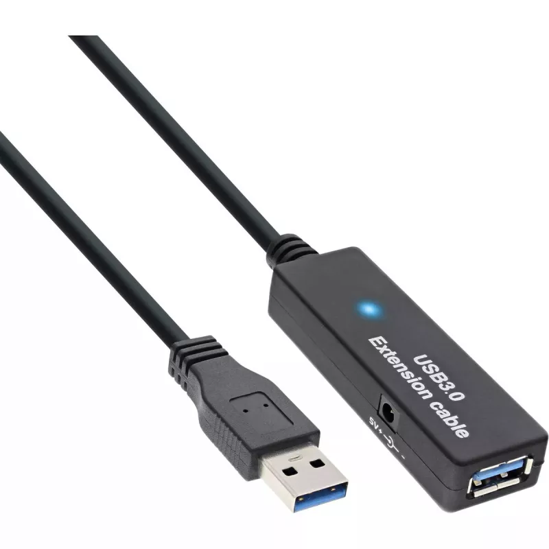 InLine USB3.2 Gen.1 aktīvais retranslatora kabelis, A tipa vīr./siev., melns, 15 m
