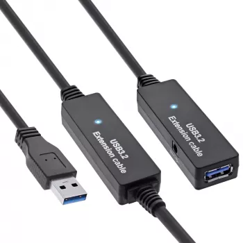 InLine USB3.2 Gen.1 aktīvais atkārtotāja kabelis A tipa vīrišķais/sievišķais, melns, 10m