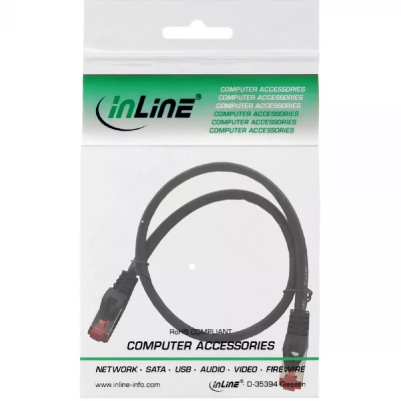 InLine komutācijas kabelis S/FTP PiMF Cat.6 250MHz varš bezhalogēna melns 0.5m