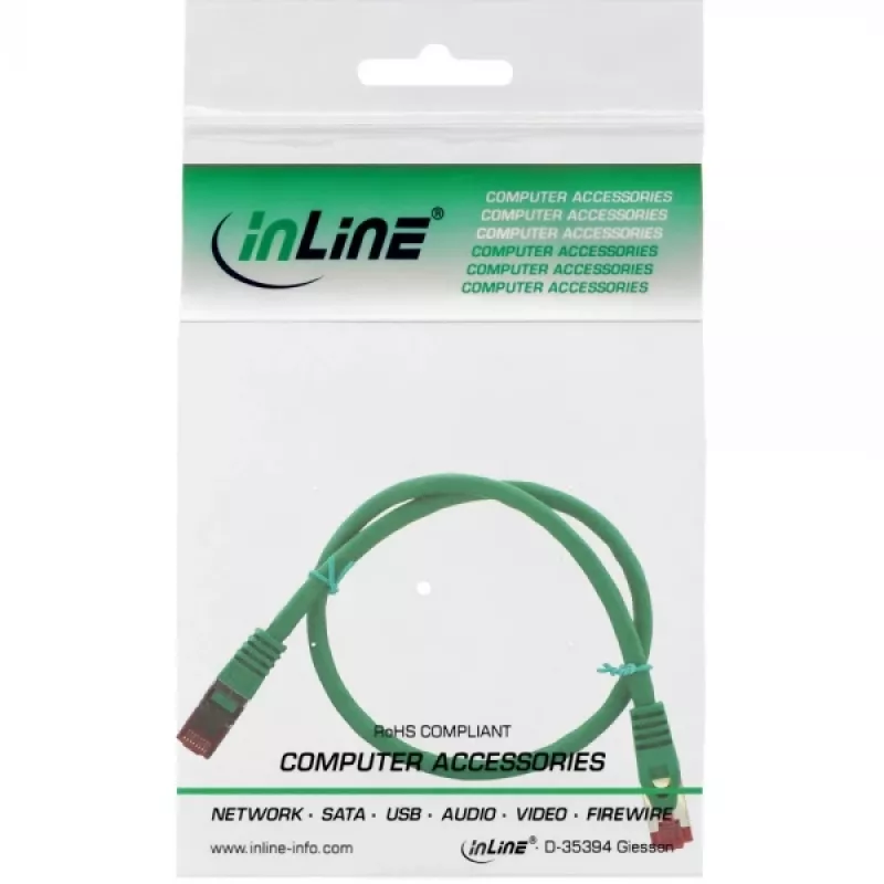 InLine ielāpu vads S/FTP PiMF Cat.6 250MHz varš bez halogēna zaļš 0.3m