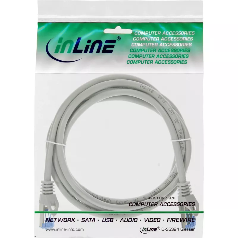 InLine komutācijas kabelis, Cat.6A, S/FTP, TPE elastīgs, pelēks, 3m