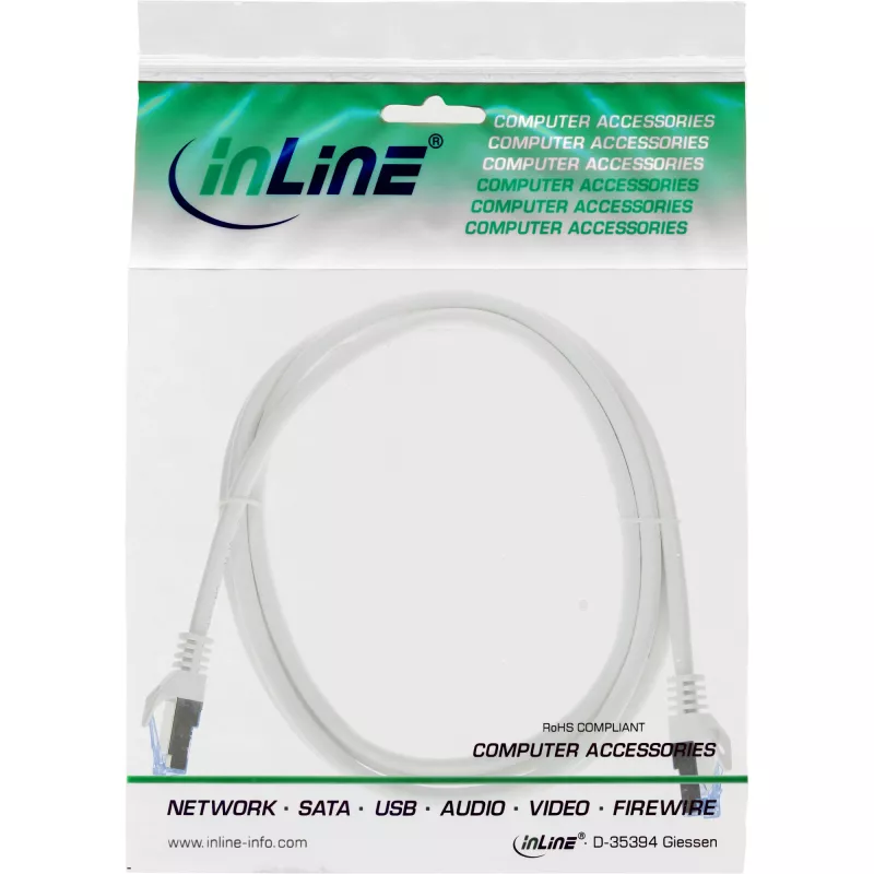 InLine komutācijas kabelis, Cat.6A, S/FTP, TPE elastīgs, balts, 1,5 m