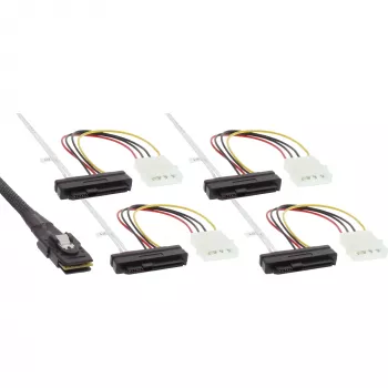InLine SAS kabelis, Mini SAS SFF-8087/4x SAS SFF-8482+barošana, SAS HDD uz savienotāju 0,75m