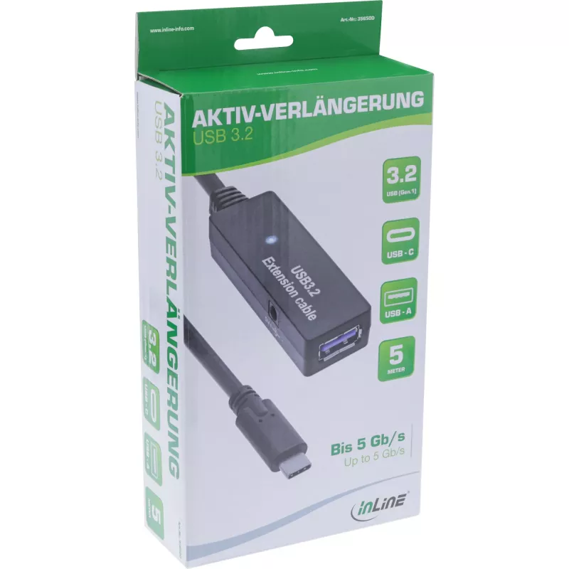 InLine USB 3.2 Gen.1 aktīvs pagarinātājs, USB-C vīrietis uz USB-A sieviete, 5m